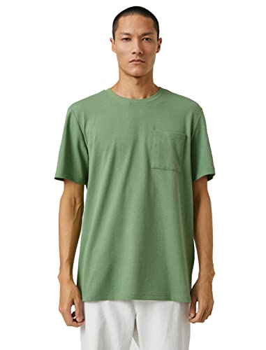 Koton Męski T-shirt Basic z okrągłym dekoltem i kieszeniami, Khaki (854), L