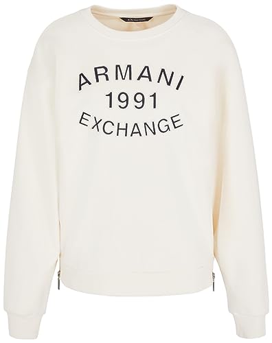Armani Exchange Damska bluza z długim rękawem, Comfy Fit, zamek błyskawiczny z boku, biały, M
