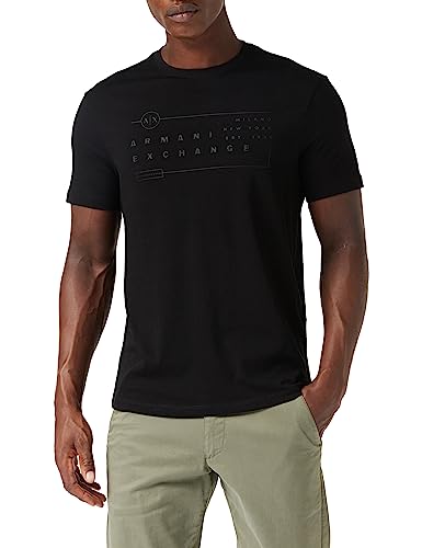 Armani Exchange Męski t-shirt z logo Regular Fit Tonal, czarny, M