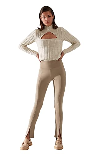Trendyol Dzianina Szczegółowa Legginsy dycipalne damskie, Mink, XL