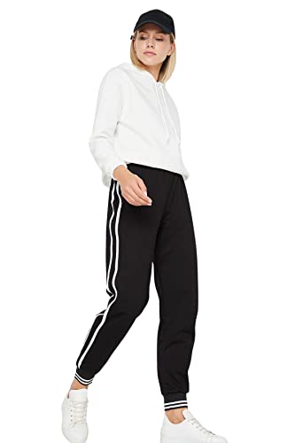 Trendyol Damskie spodnie dresowe o normalnej talii skinny fit, Czarny, L