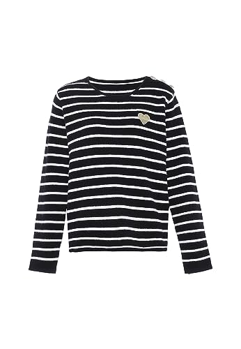 faina Damski sweter z dzianiny w paski z ukośnym guzikiem na ramionach, czarny, rozmiar M/L, czarny, XL