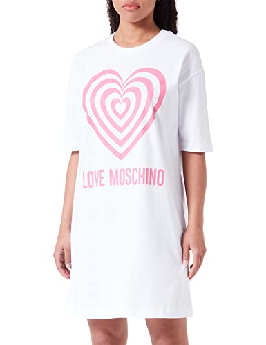 Love Moschino Damska sukienka z krótkim rękawem w kształcie litery T, komfortowa sukienka, Optical White, rozmiar 46, optical white, 46