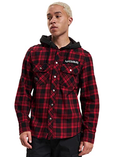 Brandit Męska kurtka przejściowa Maiden Check Shirt Hooded Eddi, ciemnoczerwony/czarny, M