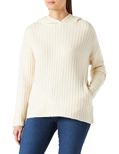 NA-KD Damski sweter z kapturem, miękki, prążkowany sweter, Ecru, XXL