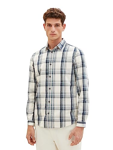TOM TAILOR Męska koszula o regularnym kroju w kratę z bawełny, 32280-off White Teal Lilac Check, L