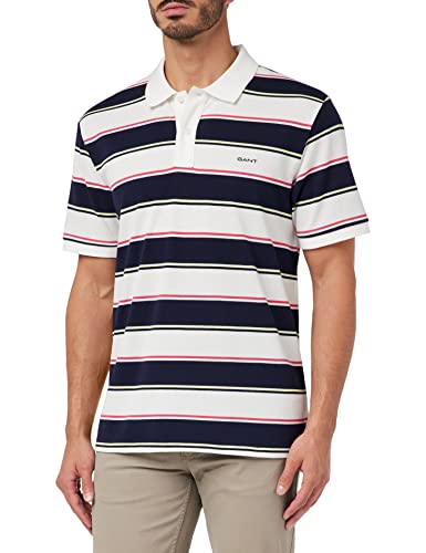 GANT Męska koszula polo Multi Stripe SS Pique, Eggshell, standardowa, Eggshell, 4XL