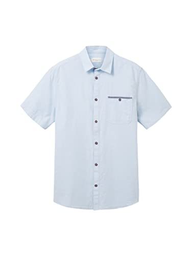 TOM TAILOR Chambray męska koszula z krótkim rękawem z kieszenią na piersi, 31852 - Blue White Chambray, 3XL