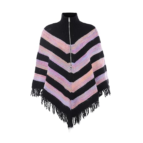 ebeeza Damska peleryna z dzianiny nietoperza z zamkiem błyskawicznym, czarna, rozmiar XL/XXL, czarny, XL