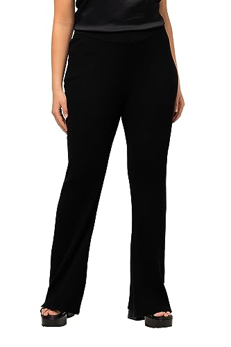 Ulla Popken Damskie spodnie z dzianiny, rozkloszowane spodnie, czarny, 50/52/Duże rozmiary