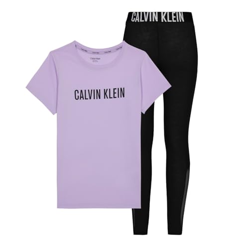 Calvin Klein Dziewczęcy dzianinowy zestaw piżamowy (S + legginsy) piżama, Frostedwisteria/W/PVhblack, 14-16 Lat