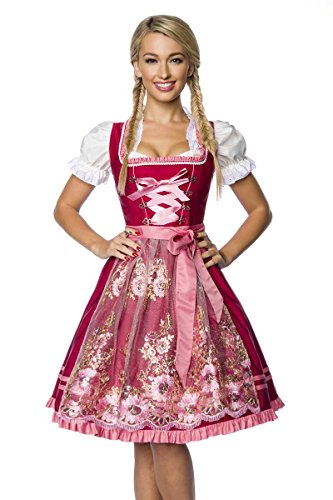 Dirndline Damska sukienka premium Dirndl z haftem na specjalne okazje, rosa/czerwony, 3XL