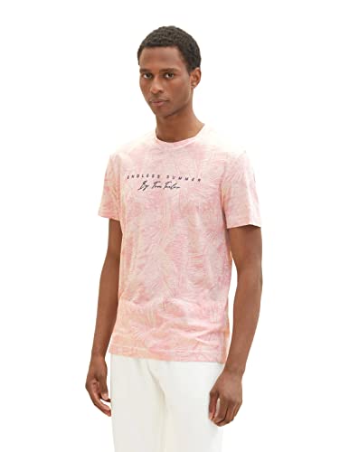 TOM TAILOR T-shirt męski, 31802 - Pink Tonal Big Leaf Design, XXL