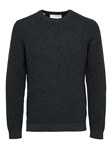SELECTED HOMME SLHVINCE LS Knit Bubble Crew Noos sweter męski, Peat/szczegóły: Dark Sapphire Twist, S, Peat/Szczegóły: ciemny szafirowy Twist, S