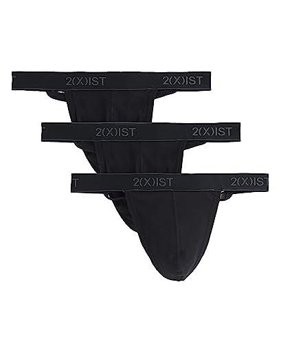 2(X)IST Męska niezbędna bawełna Y-back stringi 3-pak bielizna (opakowanie 3 szt.), Czarny, XL