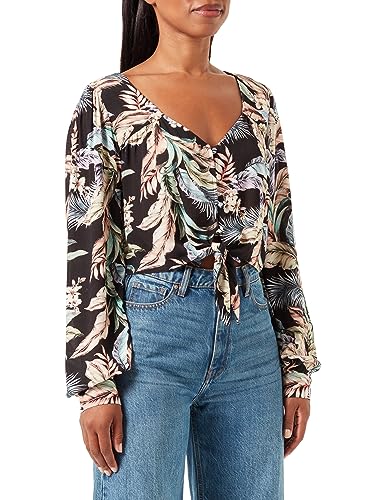 Hurley Damska bluzka Wispy Leaves Front Tie L/S, Czarny, S