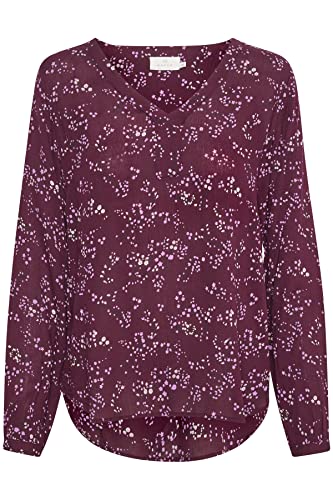 KAFFE Damska bluzka z długim rękawem z nadrukiem V-Neck, Winetasting/Pale Pansy Print, 42