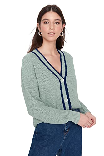 Trendyol Damski zwykły standardowy standardowy kardigan z dekoltem w serek zielony, ZIELONY, S