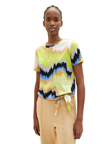 TOM TAILOR Dżinsowa koszulka damska ze wzorem i węzłami, 31112-nowy nadruk batikowy, XS