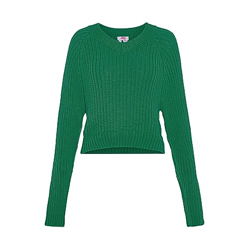 myMo Damski sweter z dzianiny prążkowanej z dekoltem w serek, poliester, zielony, rozmiar XL/XXL, zielony, XL