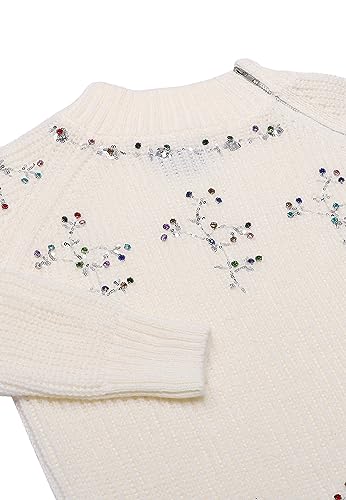 faina Damski sweter z golfem z nieregularnymi nitami i wzorem w romby, wełniany biały, rozmiar XS/S, biały (wollweiss), XL
