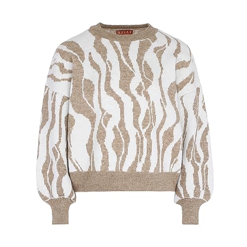 Nally Damski sweter w paski, luźno dopasowany sweter z dzianiny akryl szarobrązowy biały rozmiar M/L, szarobrązowy, biały, M