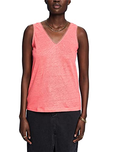 Esprit Collection Tank top z lnu z obszyciem szydełkowym, koralowy, S