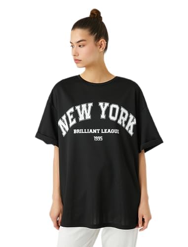 Koton Damska koszulka oversize Sport New York Printed, 999 (czarny), L