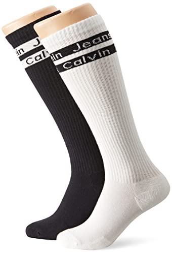 Calvin Klein Męskie skarpety z logo Ribbon na kolana, biały/czarny, jeden rozmiar, biały/czarny, jeden rozmiar