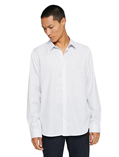 KOTON Koszula męska Basic Classic Mankiet Dekolt Długi Rękaw Biały (0D0), XL, Biały wzór (0d0), XL
