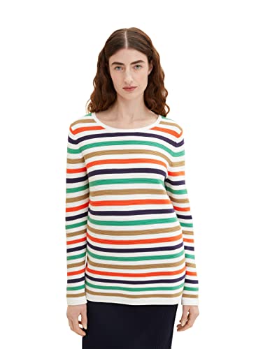 TOM TAILOR Damski Sweter z dzianiny z bawełny organicznej 1016350, 31603 - Navy Green Multicolor Stripe, XXL