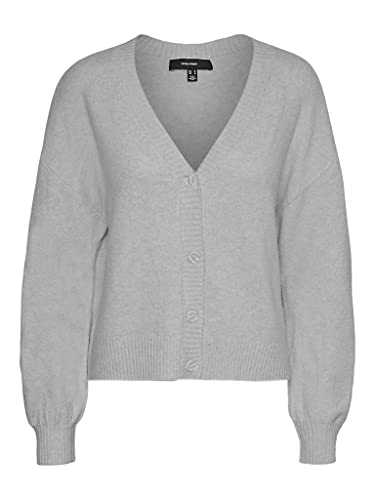 Vero Moda Damski sweter Vmdoffy Ls dekolt w serek kardigan Ga Boo, Jasnoszary melanż, S