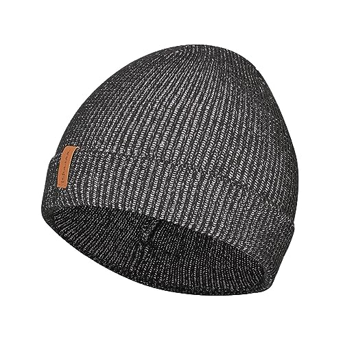 Gebol Upcycled czapka z dzianiny | czapka beanie ze sztucznej skóry | unisex | czarna | 1 sztuka, czarny, jeden rozmiar
