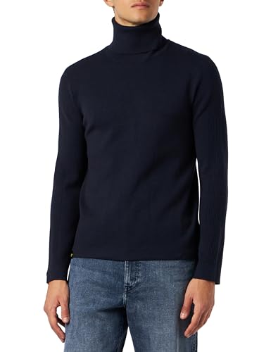 Blauer Knitting Golf Sweter Męski, 894 Ciemna Noc Niebieska, 48