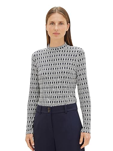 TOM TAILOR Damska koszulka z długim rękawem, 33984 - Navy Geometrics Print, L