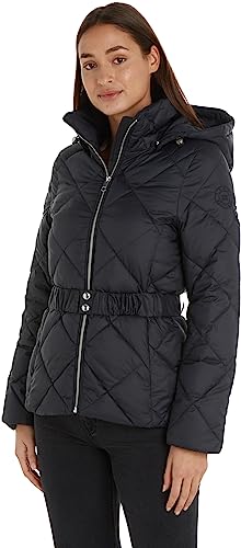 Tommy Hilfiger Damska kurtka pikowana z podwyższonym paskiem, Czarny, XS