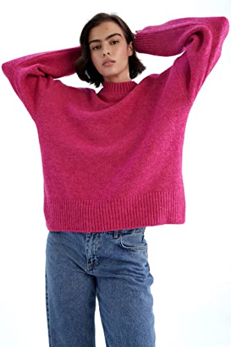 DeFacto Sweter normalny krój dla kobiet - sweter z golfem dla topów damski (fuksja, S), Fuchsia, S