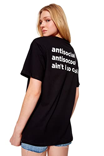 Trendyol Damska koszulka z dzianiny Boyfriend Basic Crew Neck, Czarny, L