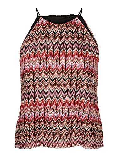 VERO MODA Women's VMDICTE Neckck JRS Top, Bittersweet/Pattern:Bon + Navy b + Snow w + itc, S, Bittersweet/Pattern:bon Bon + Navy B + Snow W + itp, S
