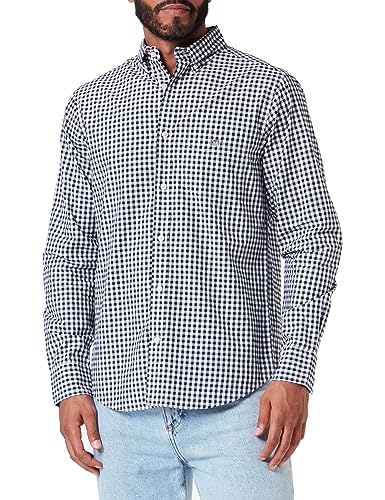 GANT Męska koszula Reg Poplin Gingham Klasyczna koszula, czarny, M
