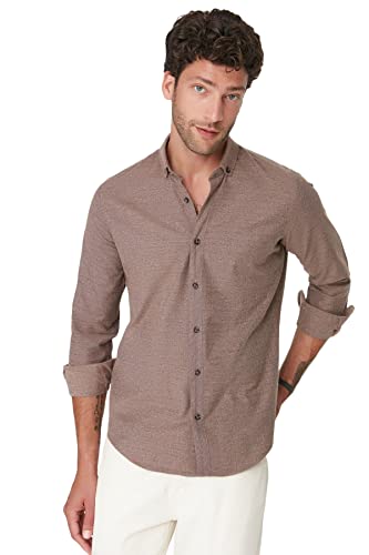 Trendyol Męska koszula Camel Slim Fit Collar Shirt, L