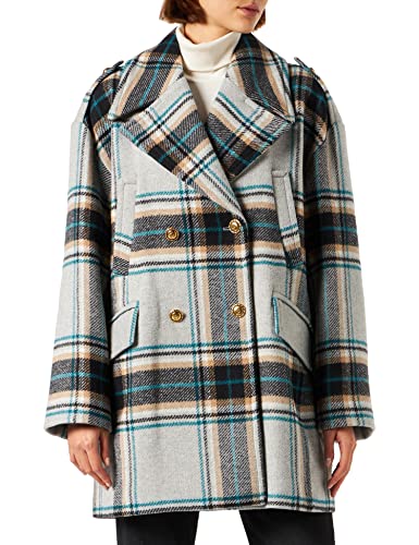 Pinko Damski płaszcz Cassandra Caban Double Dis. Ch Pea Coat, Mgo_Mul.Szary/turkusowy, UK 16