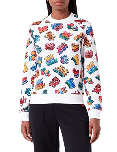 Love Moschino Damska bluza z długim rękawem z okrągłym dekoltem i nadrukiem graffiti, graffiti bianco, 46