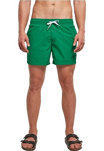 Build your Brand Męskie szorty kąpielowe z nylonu dla mężczyzn z kieszeniami po bokach i na pośladkach, dostępne w wielu kolorach, rozmiary XS-5XL, zielony, XS