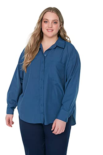 TRENDYOL Damska koszula damska o regularnym kroju z kołnierzem, tkana plus size, indygo, 42