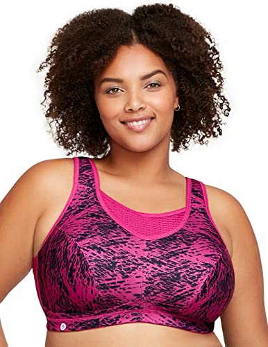 Glamorise Damski Elite Performance No-Bounce Cami biustonosz sportowy bez fiszbin #1067, Nadruk fuksji, 85F