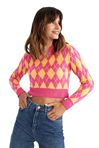 DeFacto Sweter normalny krój dla kobiet - sweter z golfem dla topów damski (różowy, XL), Rosa, XL