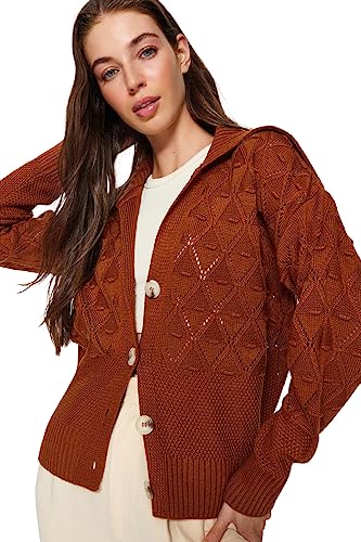 Trendyol FeMan Oversize Basic Polo Neck Dzianina kardigan, kafelki, S, Płytka, S