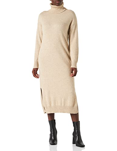 Vila Sukienka damska VIRIL ROLL Neck L/S MIDI Dress-NOOS, naturalny melanż, S, Naturalny melanż, S