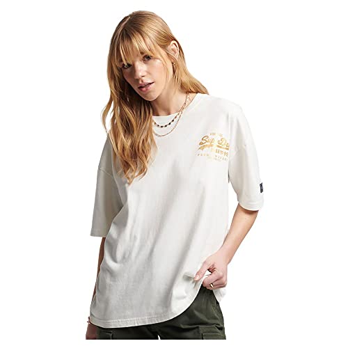 Superdry Damska koszulka w stylu vintage Vl Narrative, Ecru, S